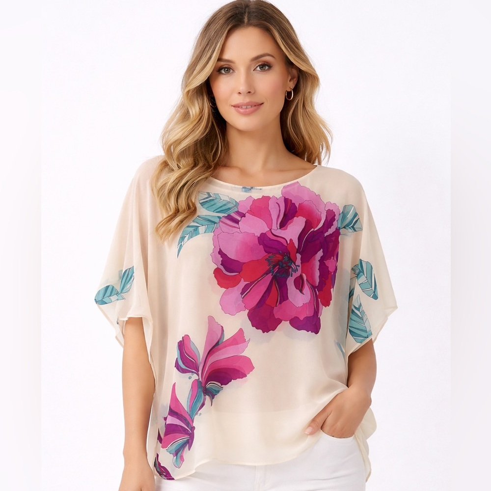 Vintage Silk Floral Print Cream Top